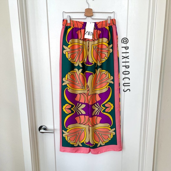 ZARA SATIN PRINTED PAJAMA STYLE PANTS - Picture 9 of 15